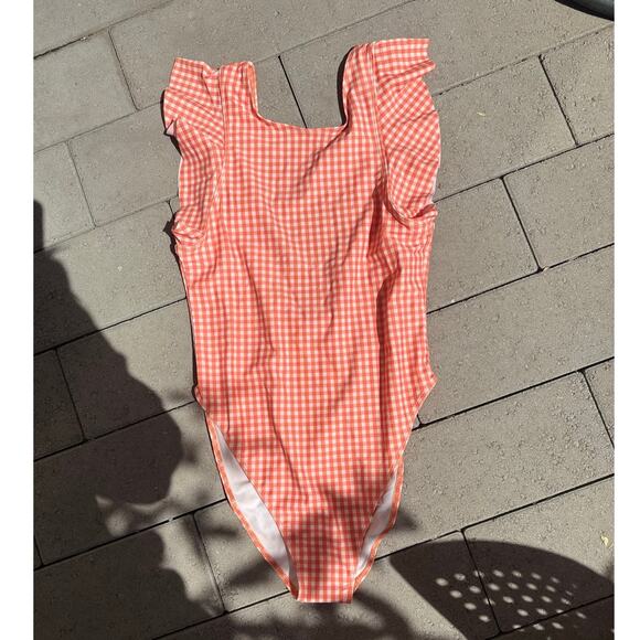 Double Zero Orange Gingham‎ Swimsuit Cottagecore Fairy Milkmaid Beach - Picture 1 of 3